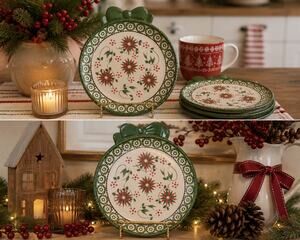 Temp-tations by Tara Old World Christmas Bow Appetizer Plates Set of 2 8"